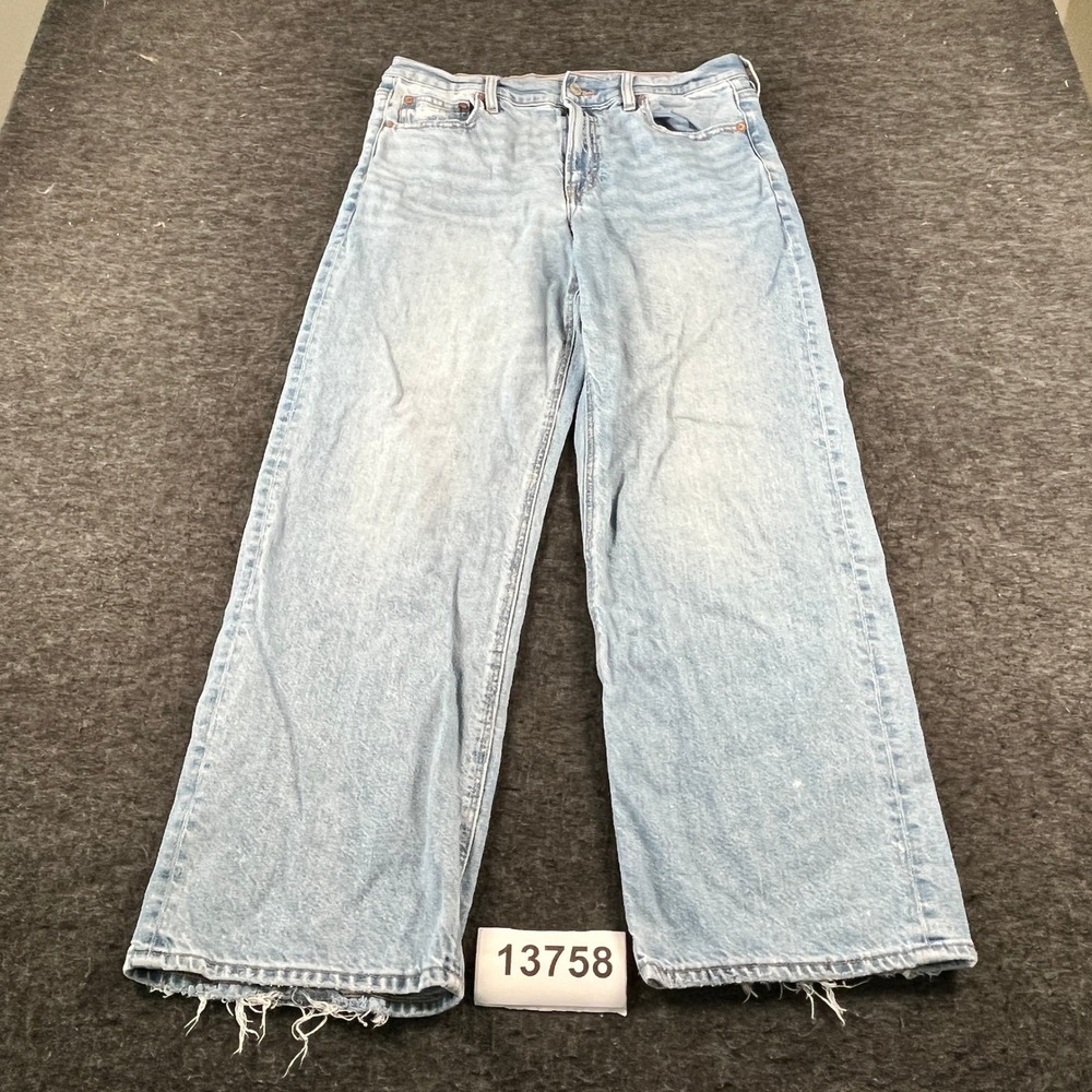 American Eagle Wide Leg Jeans Womens 8 Blue Good Strigid Frayed Hem High Rise